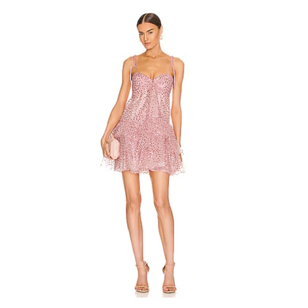 NWT Cinq à Sept Jae Sequin Tulle Ruffle Mini Dress Pink Quartz Size 12